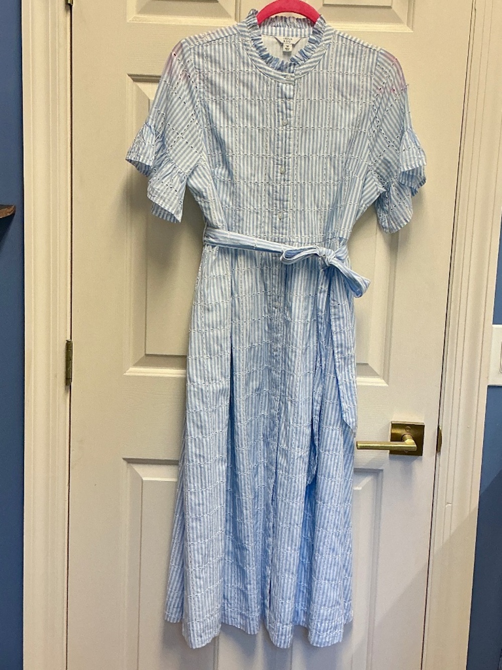 Crown & Ivy Blue and  White striped eyelet midi dress,size Medium